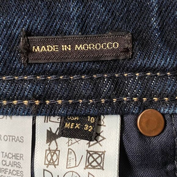 Massimo Dutti Denim Shorts 10 Blue Dark Wash Button Fly Faux Leather Pocket NWT - Picture 10 of 16